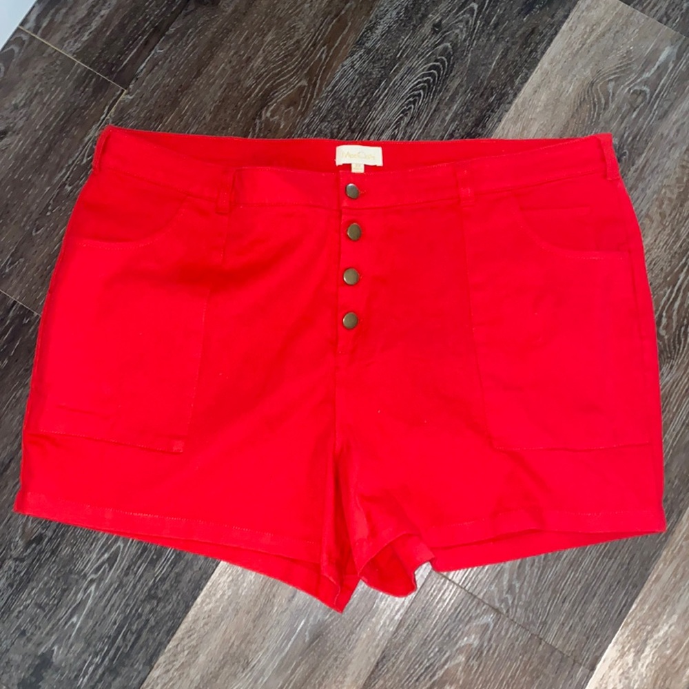 Red ModCloth Button Fly Shorts
